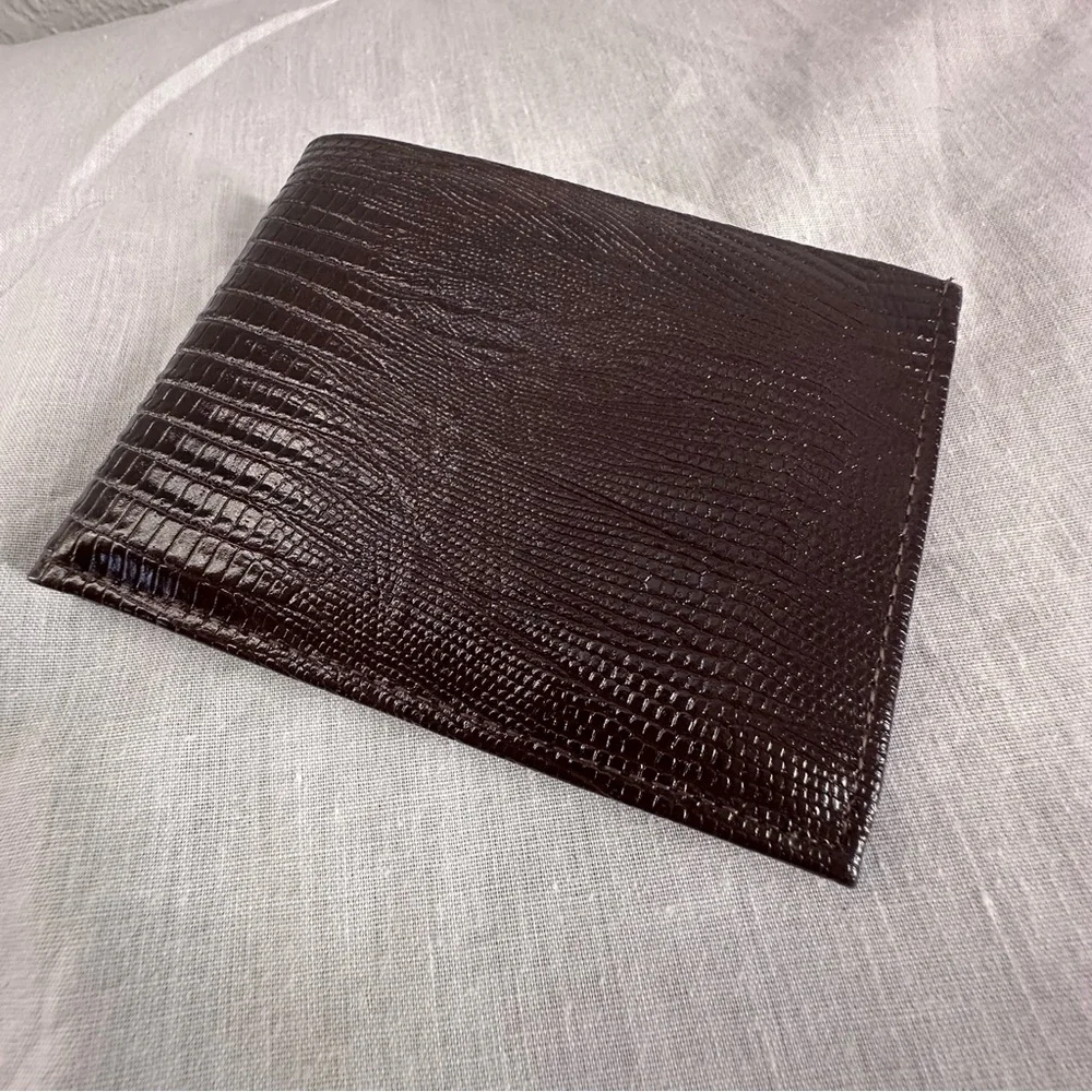 Prince Gardner Brown Embossed Leather Bi-Fold Wallet | ID Window | Vintage